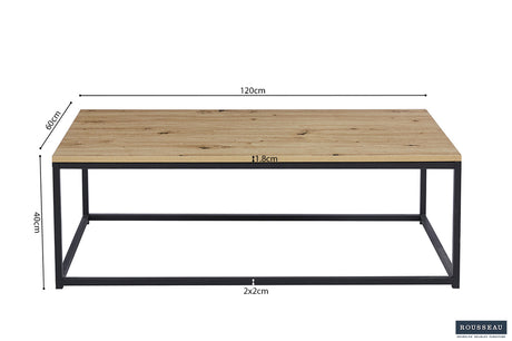 Salontafel 'Dallas' Decor Oude Eik met zwart frame, MDF-blad en zandstructuur, toont een eigentijds ontwerp voor moderne interieurs.