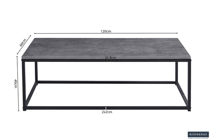 Salontafel 'Dallas' Decor Steen Grijs met zwart frame en MDF blad, ideaal voor elke woonruimte, passend bij Furndaily's veelzijdige meubelaanbod.