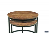 Salontafel 'Goja' 2-delig, ronde houten tafels met metalen poten, vervaardigd uit exotisch Mango hout, geschikt als stijlvolle toevoeging aan elk interieur.