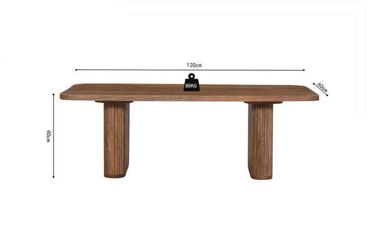 Salontafel 'Jean' van lichtbruin Mango hout, met de afmetingen en maximum belasting