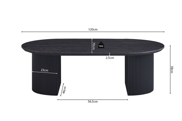 Salontafel 'Lagos' 120 cm, ovaal, met MDF structuur en 3D-papier, donkerbruin design, ideaal voor moderne interieurs.