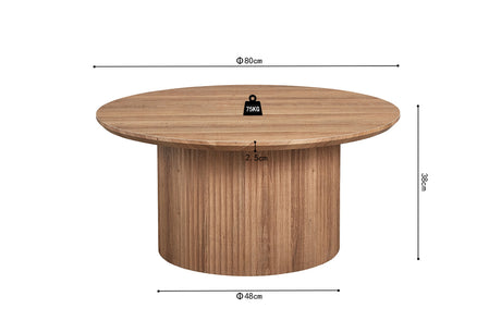 Salontafel 'Lagos' 80 cm Rond Decor Oude Eik, ronde houten tafel met hoogte- en gewichtsmaten, MDF structuur, 25 mm dikte met 3D papier.