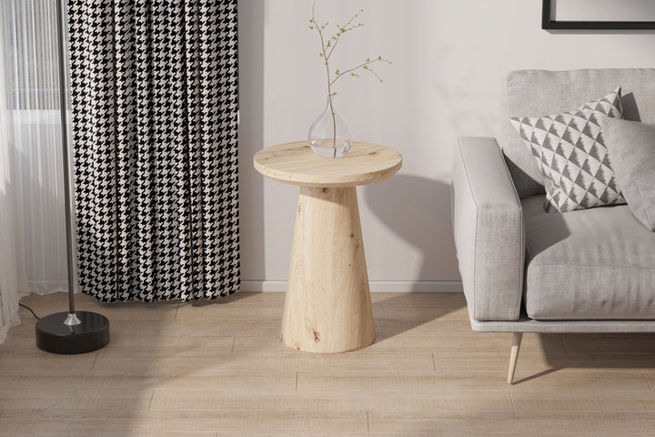 Salontafel/Bijzettafel 'Lukas' 45 cm Decor Oude Eik met een elegante MDF-structuur en opstaande rand, geplaatst in een stijlvolle interieursetting.