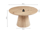 Salontafel 'Lukas' 80 cm met MDF-blad en opstaande rand, decor oude eik, met een zwart gewicht erop geplaatst.