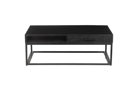 Salontafel 'Madeira' met lade, gemaakt van zwart mango hout en metaal, ideaal voor een stijlvol interieur, aangeboden door Furndaily.