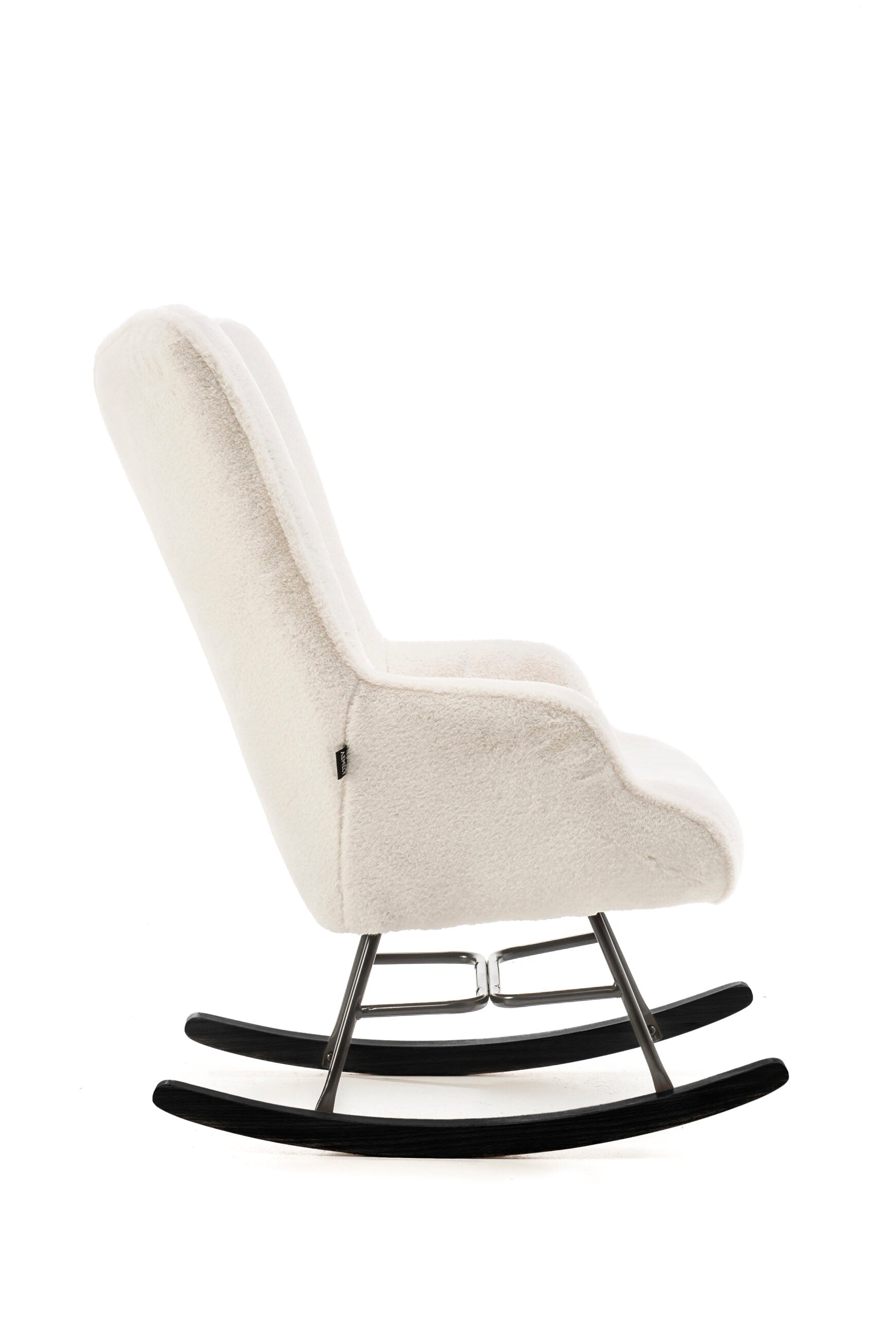schommelstoel met witte imitatie bont en zwarte poten