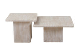 Set van 2 salontafels 'Bobby' met MDF-structuur en beige travertin look, functioneel en elegant, voor moderne en klassieke interieurs.