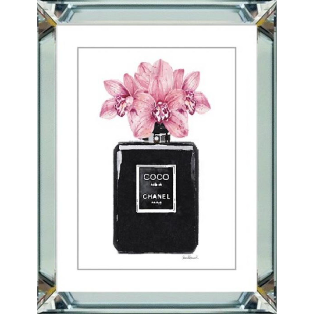 spiegellijst - Chanel parfum zwart met roze bloemen
