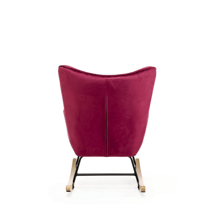 Aemely® Schommelstoel 'Steerne' in bordeaux rood fluweel met zwart metalen frame en beukenhouten poten, perfect voor comfort en stijl in elke kamer.