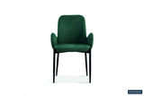 Stoel 'Bilbao' Stof Groen met zwarte poten en armleuning, per set van twee. Perfect voor elke ruimte, verkrijgbaar bij Furndaily.