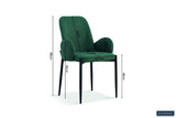 Stoel 'Bilbao' Stof Groen met armleuningen, verkocht in sets van twee, met metalen poten en stoffen bekleding.