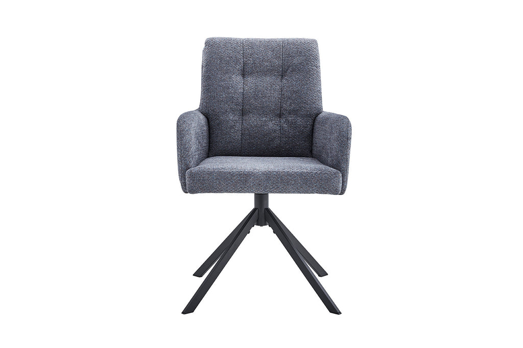 Stoel 'Granada' Draaibaar, donkergrijs met metalen poten en stoffen bekleding, geschikt voor elke ruimte. Twee stoelen per doos.