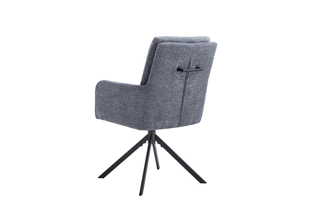 Stoel 'Granada' Draaibaar tot 0 Stof Davis Bliss 75-73 Donkergrijs, elegante grijze stoel met draaibare functie, zwarte poten, per twee verpakt.