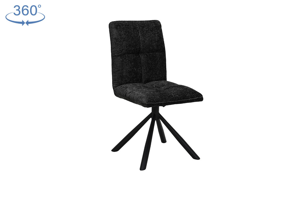 Stoel 'Jack' Draaibaar tot 0 Stof Donkergrijs, een elegante zwarte stoel, ideaal voor elke woonruimte, geleverd in sets van twee.