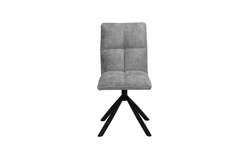 Stoel 'Jack' Draaibaar tot 0 Stof Lichtgrijs, een elegante grijze stoel met zwarte poten, passend bij elk interieur, verkrijgbaar bij Furndaily.