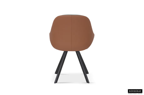 Stoel 'Jan' met zwarte poten en bruine rug, gemaakt van 100% polyester en PU. Geschikt voor elke ruimte, een stijlvolle keuze van Furndaily.