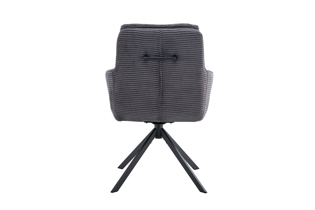 Stoel 'Luna' Draaibaar, grijs gestreept met zwarte poten, bekleding Corduroy, geschikt voor diverse ruimtes, aangeboden door Furndaily.