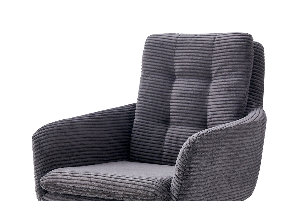 Grijze gestreepte draaibare stoel 'Luna' met armleuning, bekleed met Corduroy Fabb Hyper 16, geschikt voor elke woonruimte. Verpakt per twee.