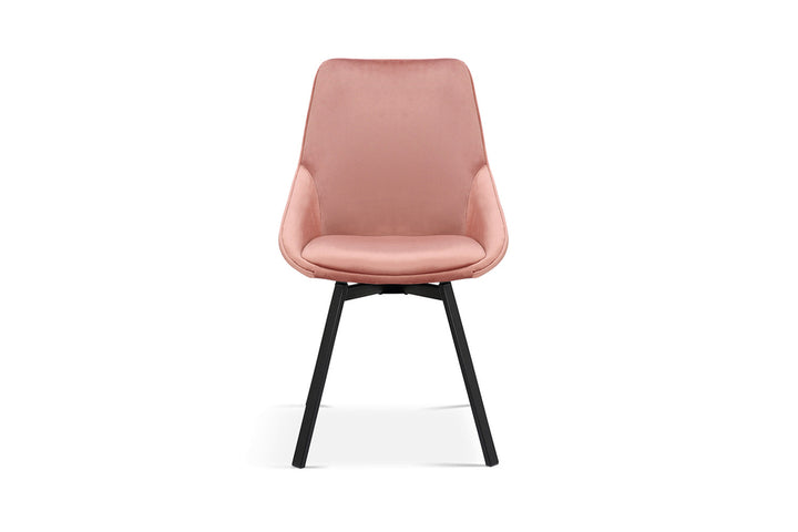 Stoel 'Mathias' Draaibaar Fluweel Roze met metalen poten en velours bekleding, geschikt voor elke ruimte in huis. Verkrijgbaar per twee stuks.