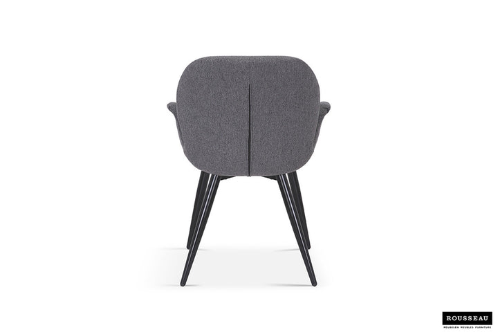 Stoel 'Maxim' Stof Grijs, achterkant zichtbaar, met metalen poten en 100% polyester bekleding. Geschikt voor elke woonruimte, geleverd in sets van twee.