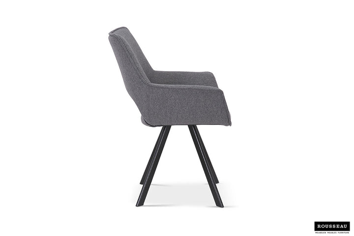 Stoel 'Tim' Stof Grijs met zwarte poten, bekleed met 100% polyester. Geschikt voor elke ruimte, geleverd per twee in een doos.