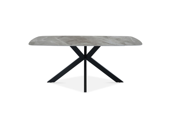 Tafel 'Apollo' 180 cm Deens Ovaal met glanzend stenen blad en metalen structuur, elegante uitstraling voor moderne interieurs.