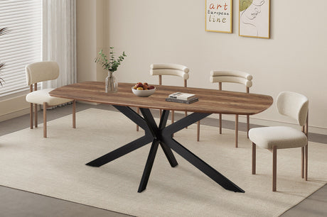 Tafel 'Aziz' 200 cm Deens ovaal met MDF-blad en metalen poten, afgebeeld met een fruitschaal erop.