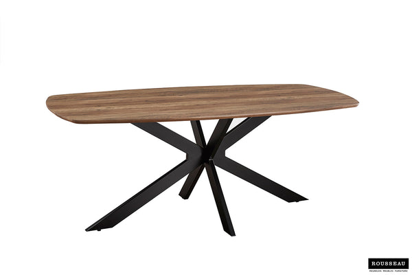 Tafel 'Aziz' 200 cm Deens Ovaal, met zwart metalen poten en MDF-blad. Ideaal als bijzettafel, combineert modern design met functionaliteit.