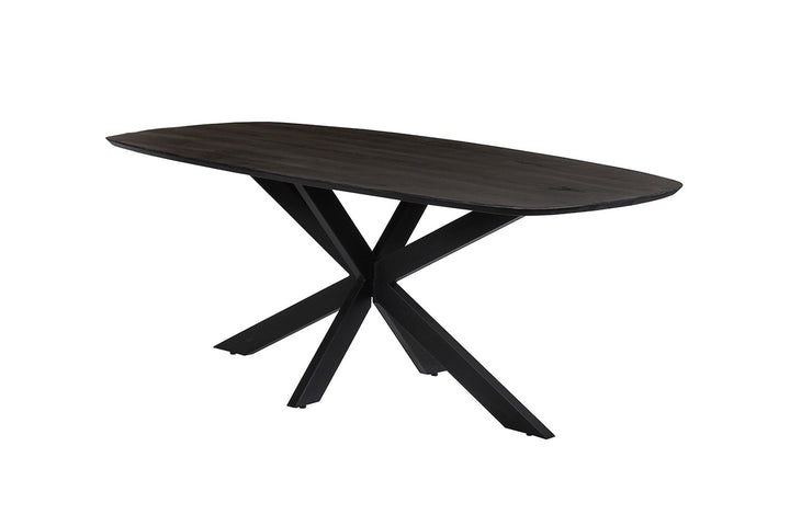 Tafel 'Isabella' 200 cm, zwart, ovaal mango hout met metalen spider-poot.