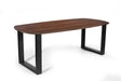 Tafel 'Tommy' 220x100 cm met zwarte metalen U-poten en exotisch mango houten blad, perfect voor elke woonruimte.