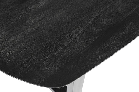 Tafel 'Tommy' met zwart mango houten blad en witte U-poten, 220x100 cm, Deens ovaal design.