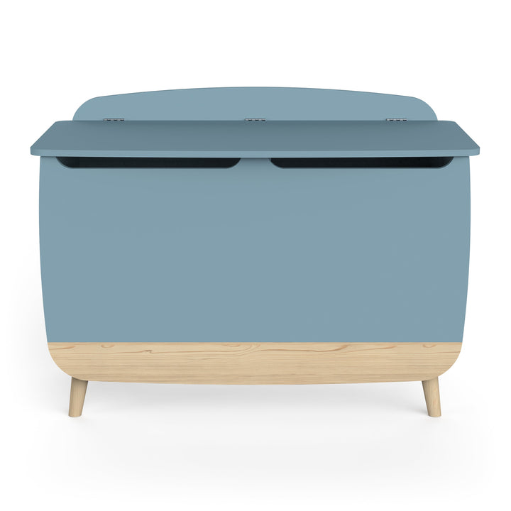 Opbergkist Firmiana Blauw met houten basis en opklapdeur, ideaal voor kinderkamer, woonkamer of keuken, gemaakt van gelakt MDF, afmetingen 80x39x59cm.