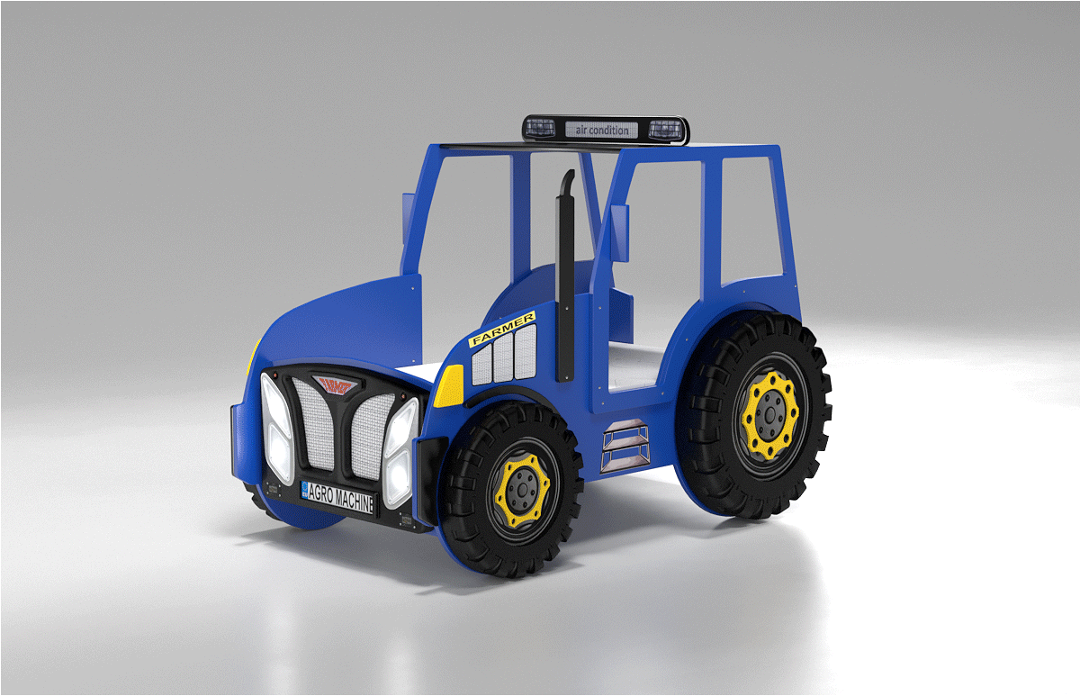 Blauwe tractor kinderbed animatie