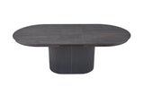 Uitschuifbare tafel 'Lagos' 180-220 cm Ovaal Decor Donkerbruin, met een zwart metalen onderstel en een donkerbruin houten oppervlak, ideaal voor moderne interieurs.