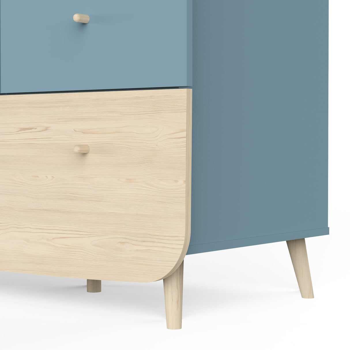 Kledingkast Firmiana Blauw: Moderne blauwe kinderkamerkast met ruime lades en compartimenten voor georganiseerde opslag, perfect voor avontuurlijke kinderfantasieën.
